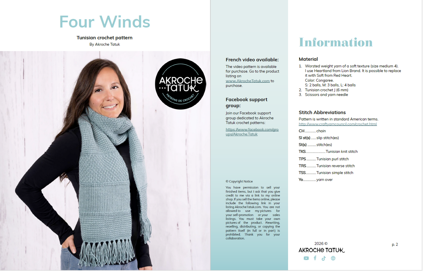 Tunisian crochet pattern - Four Winds