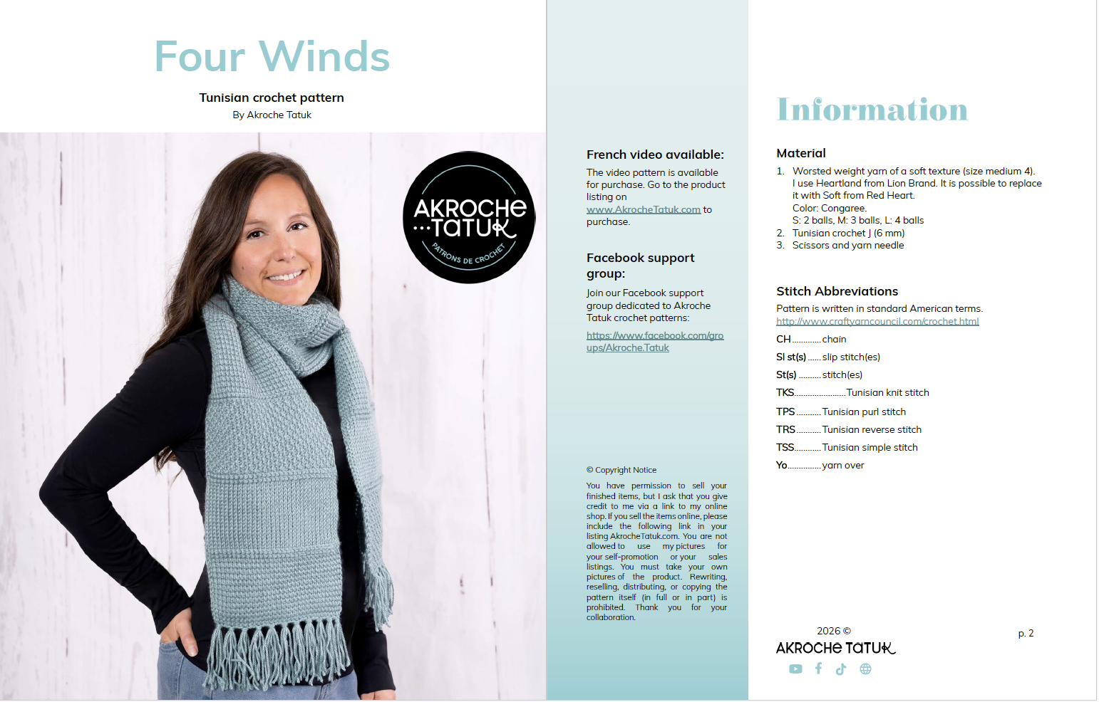 Tunisian crochet pattern - Four Winds