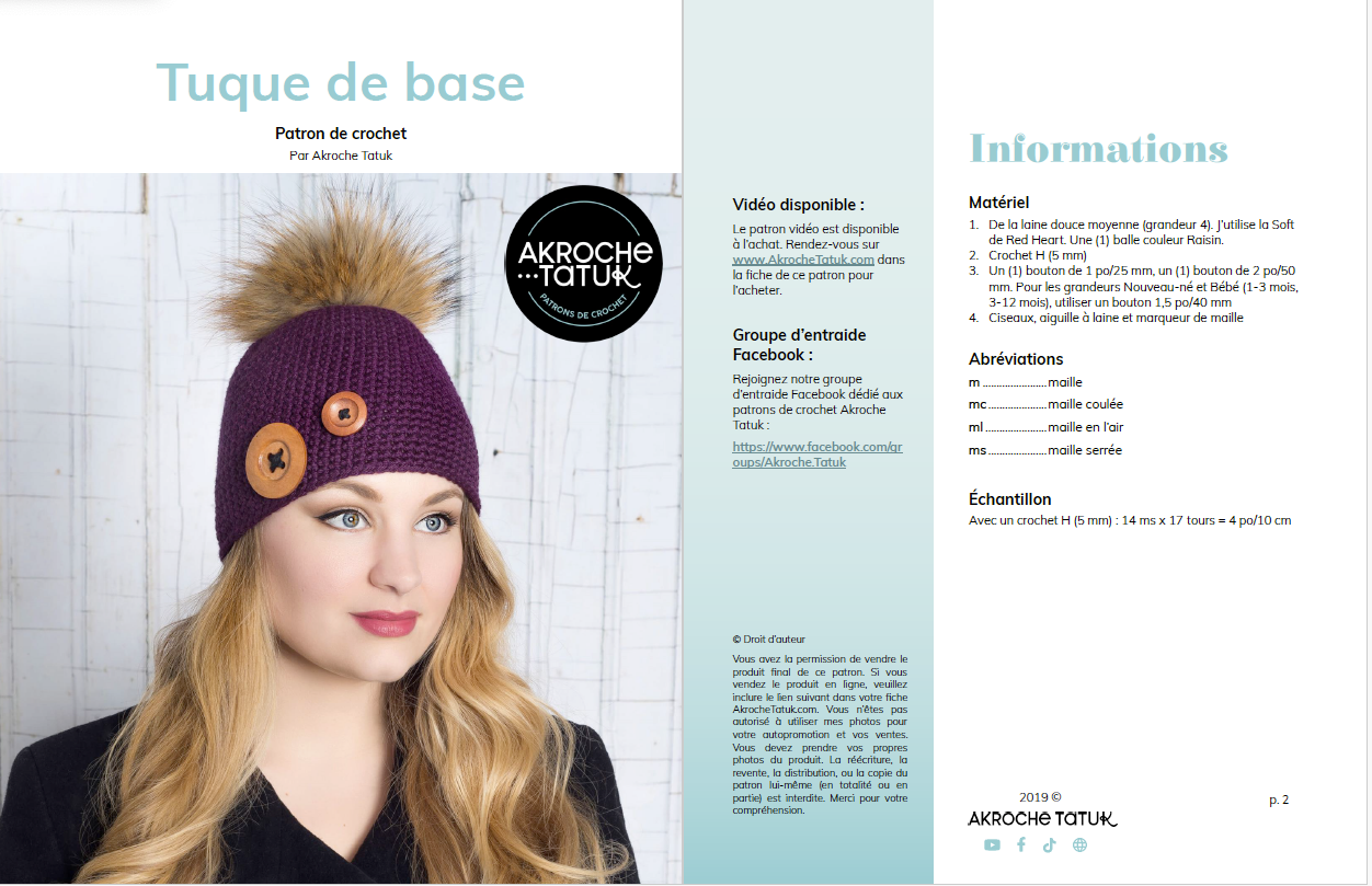 Patron au crochet - Tuque de base